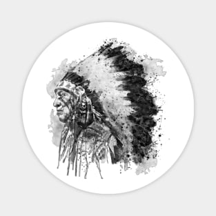 Black and White Watercolor Portrait-Native American Chief Profile Magnet